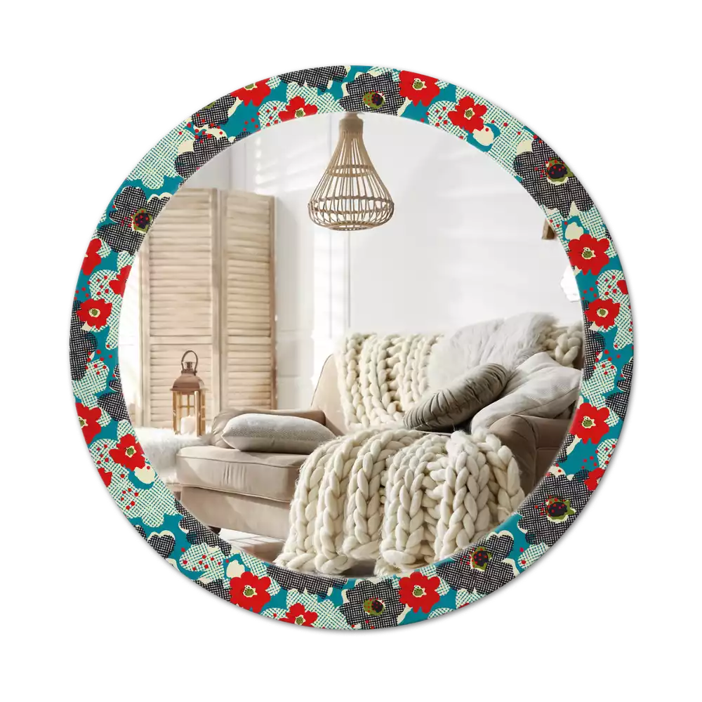 Miroir rond avec décoration Motif floral rétro