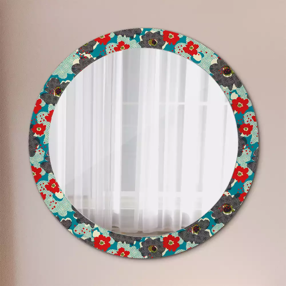 Miroir rond avec décoration Motif floral rétro