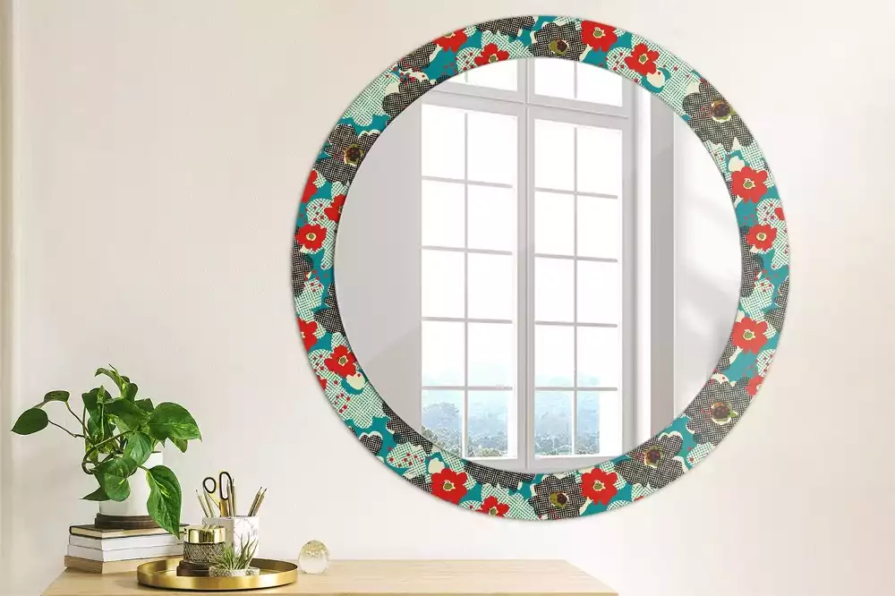 Miroir rond avec décoration Motif floral rétro