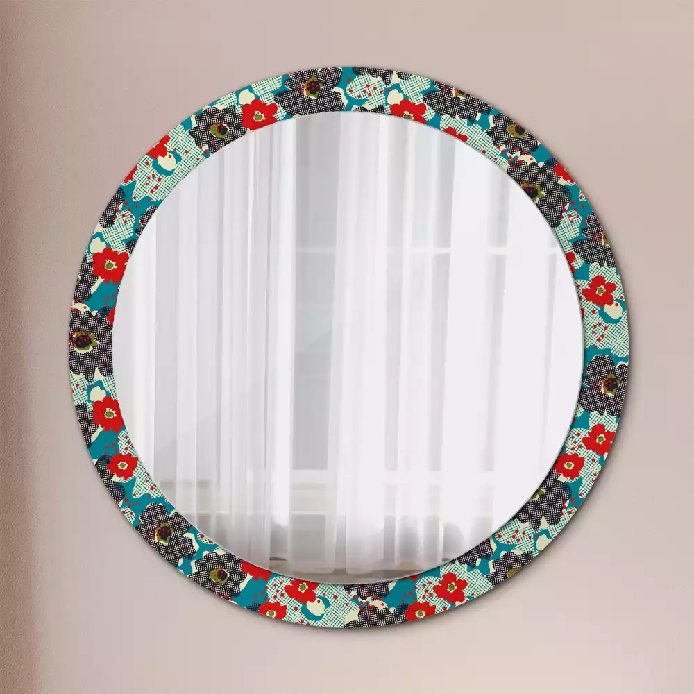 Miroir rond avec décoration Motif floral rétro