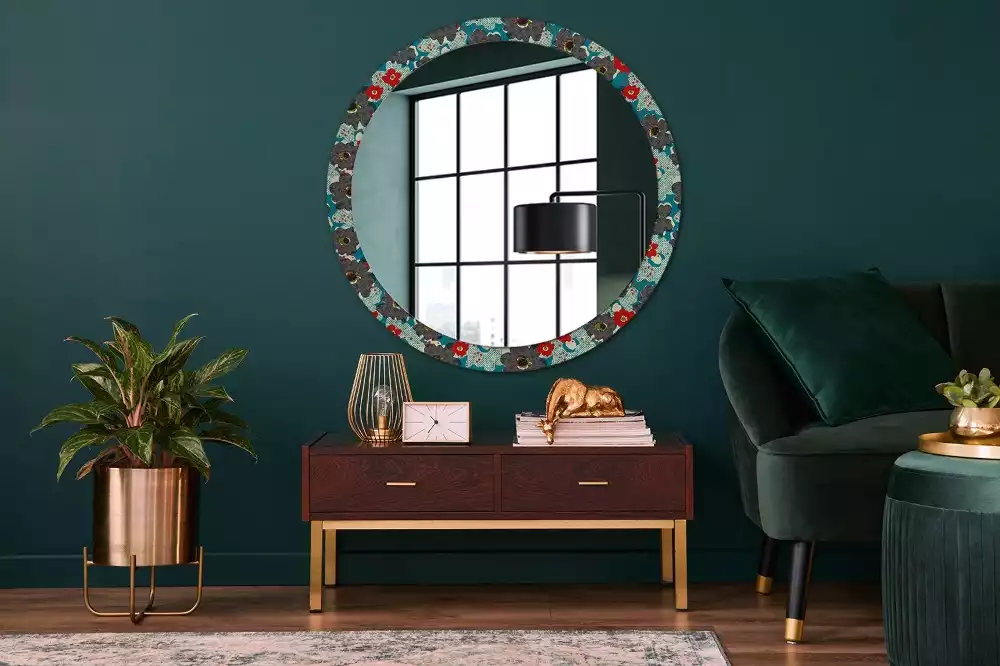 Miroir rond avec décoration Motif floral rétro