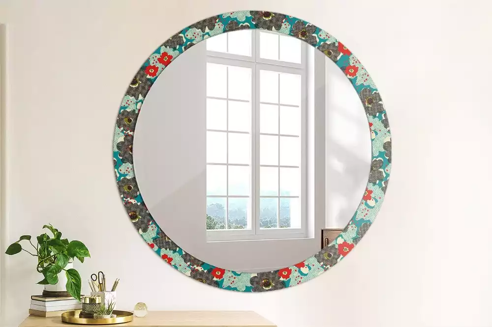 Miroir rond avec décoration Motif floral rétro