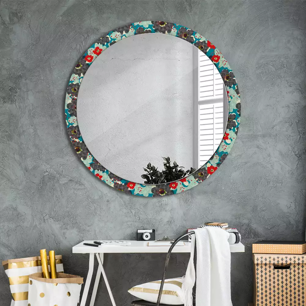 Miroir rond avec décoration Motif floral rétro