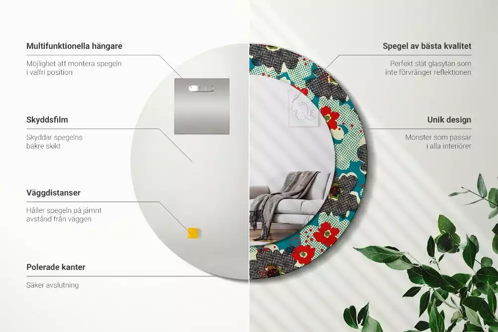 Miroir rond avec décoration Motif floral rétro