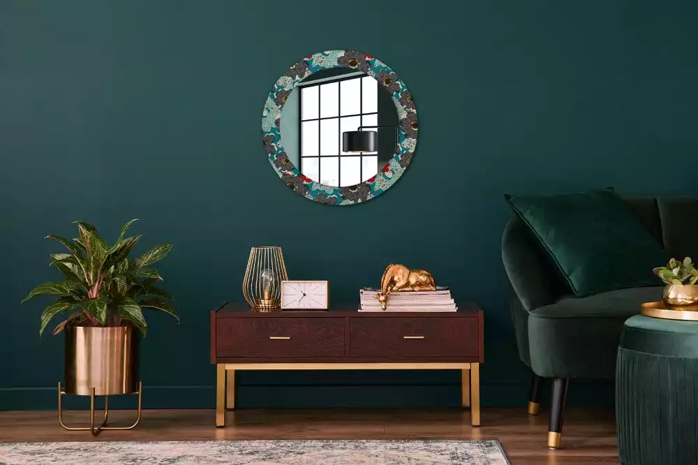 Miroir rond avec décoration Motif floral rétro