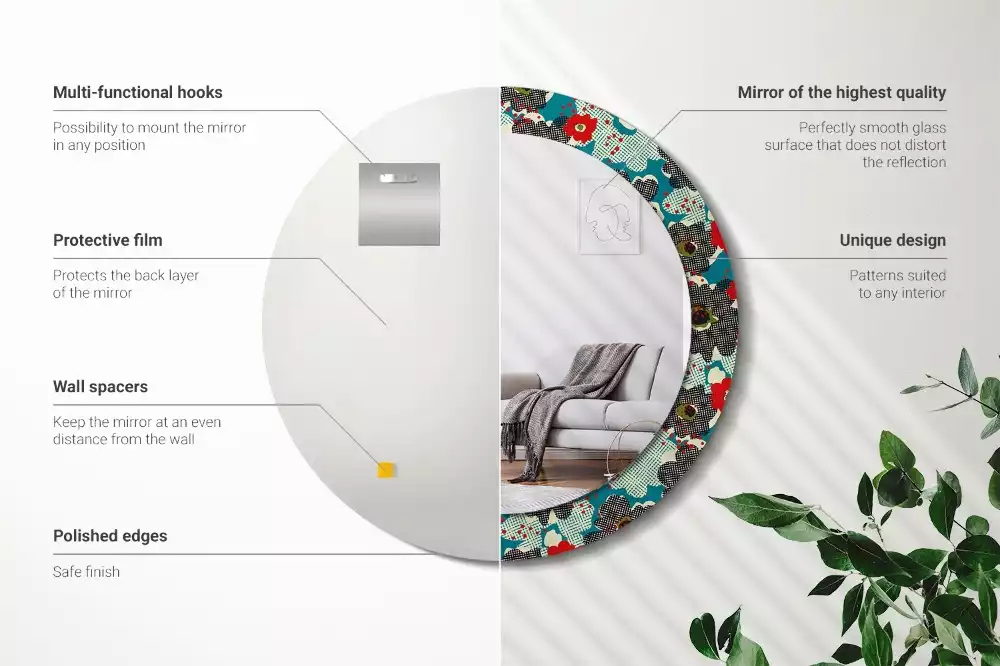 Miroir rond avec décoration Motif floral rétro