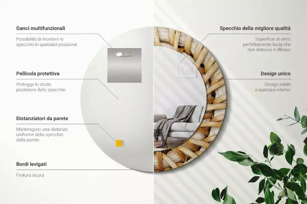 Miroir rond imprimé Tressage
