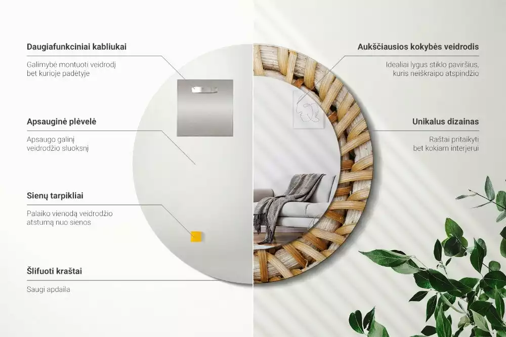 Miroir rond imprimé Tressage