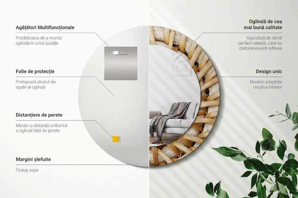 Miroir rond imprimé Tressage