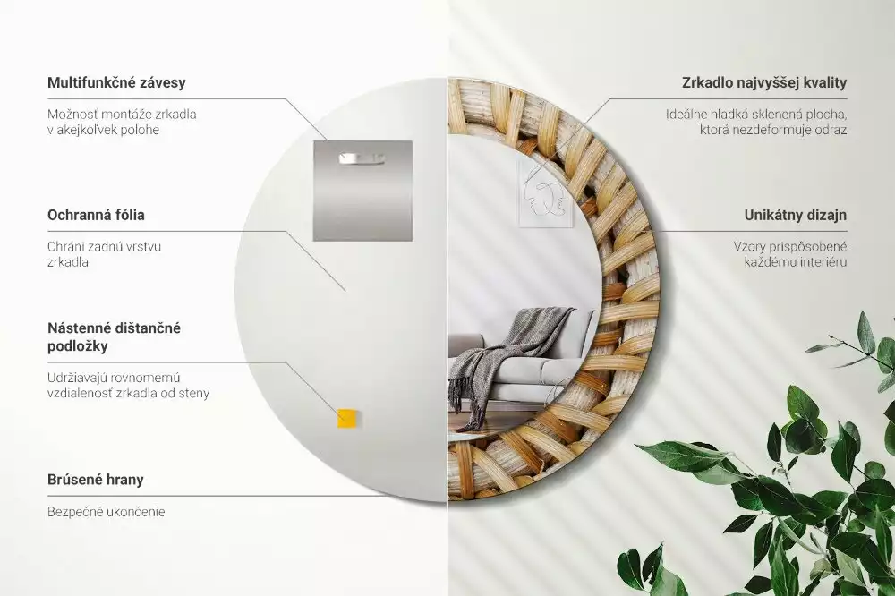 Miroir rond imprimé Tressage