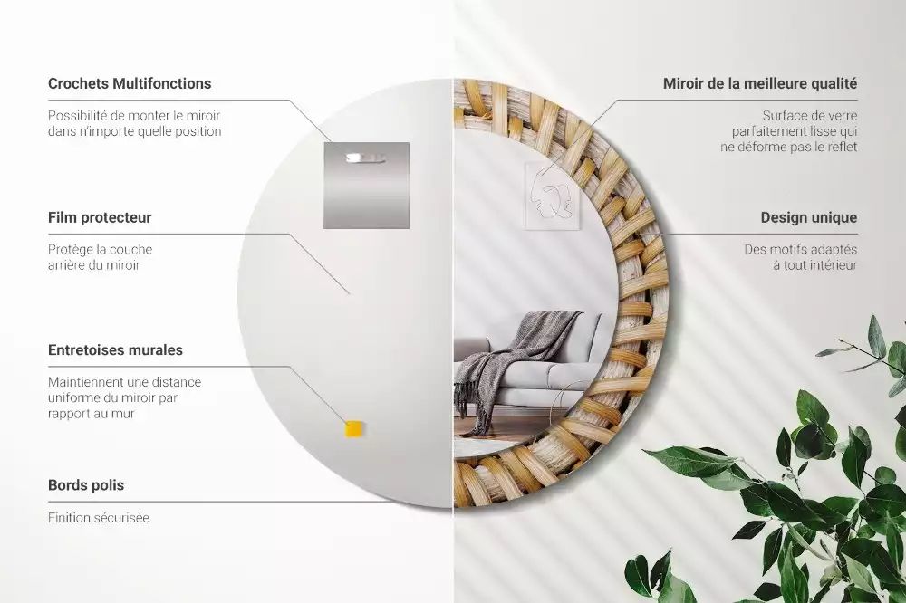 Miroir rond imprimé Tressage