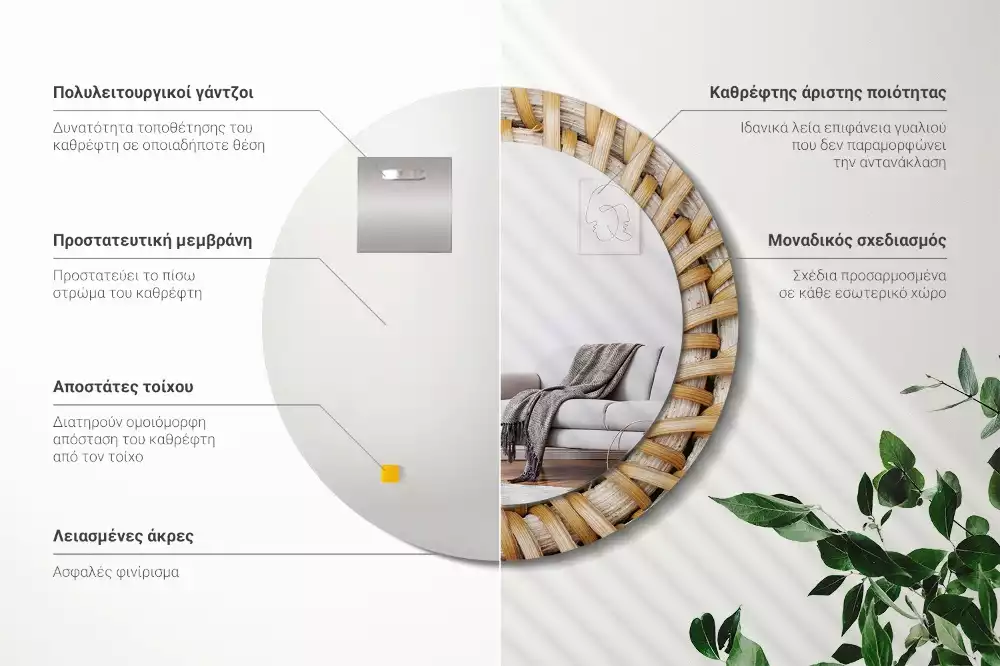 Miroir rond imprimé Tressage