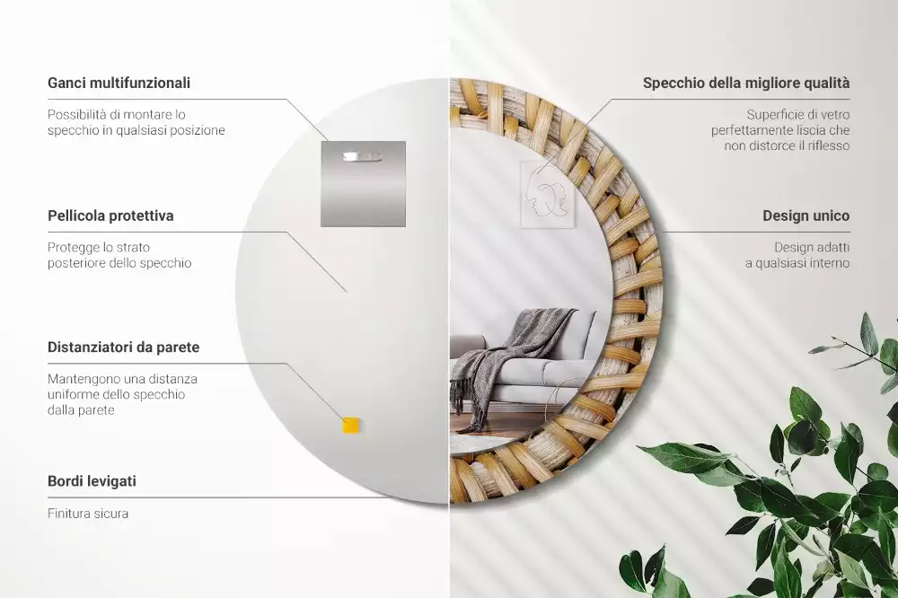 Miroir rond imprimé Tressage