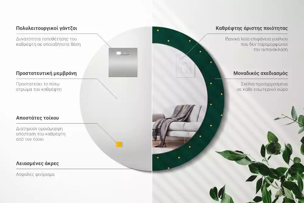 Miroir rond avec décoration Motif matelassé