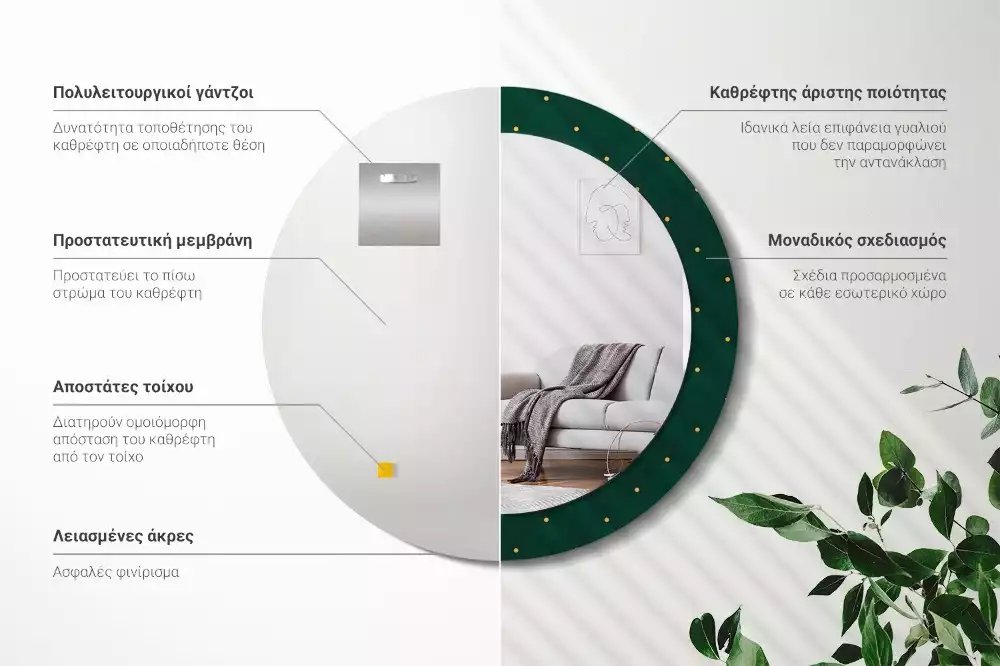 Miroir rond avec décoration Motif matelassé