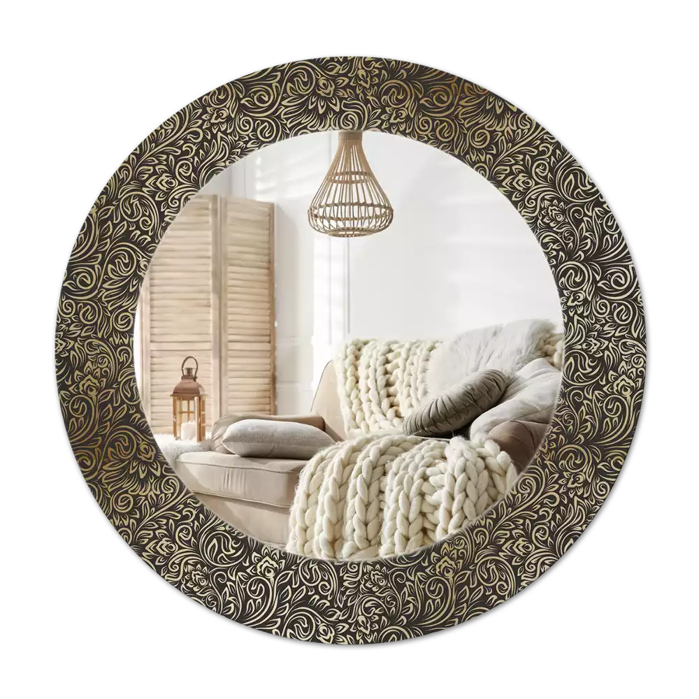 Miroir rond cadre avec impression Ornement fleuri