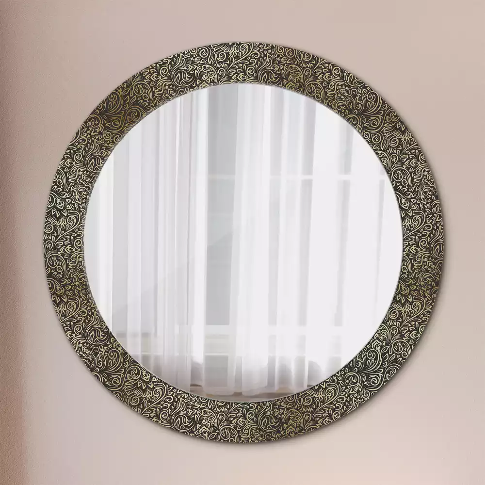 Miroir rond cadre avec impression Ornement fleuri