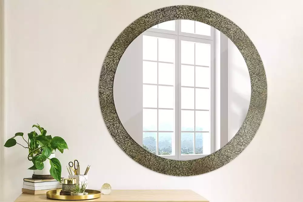 Miroir rond cadre avec impression Ornement fleuri