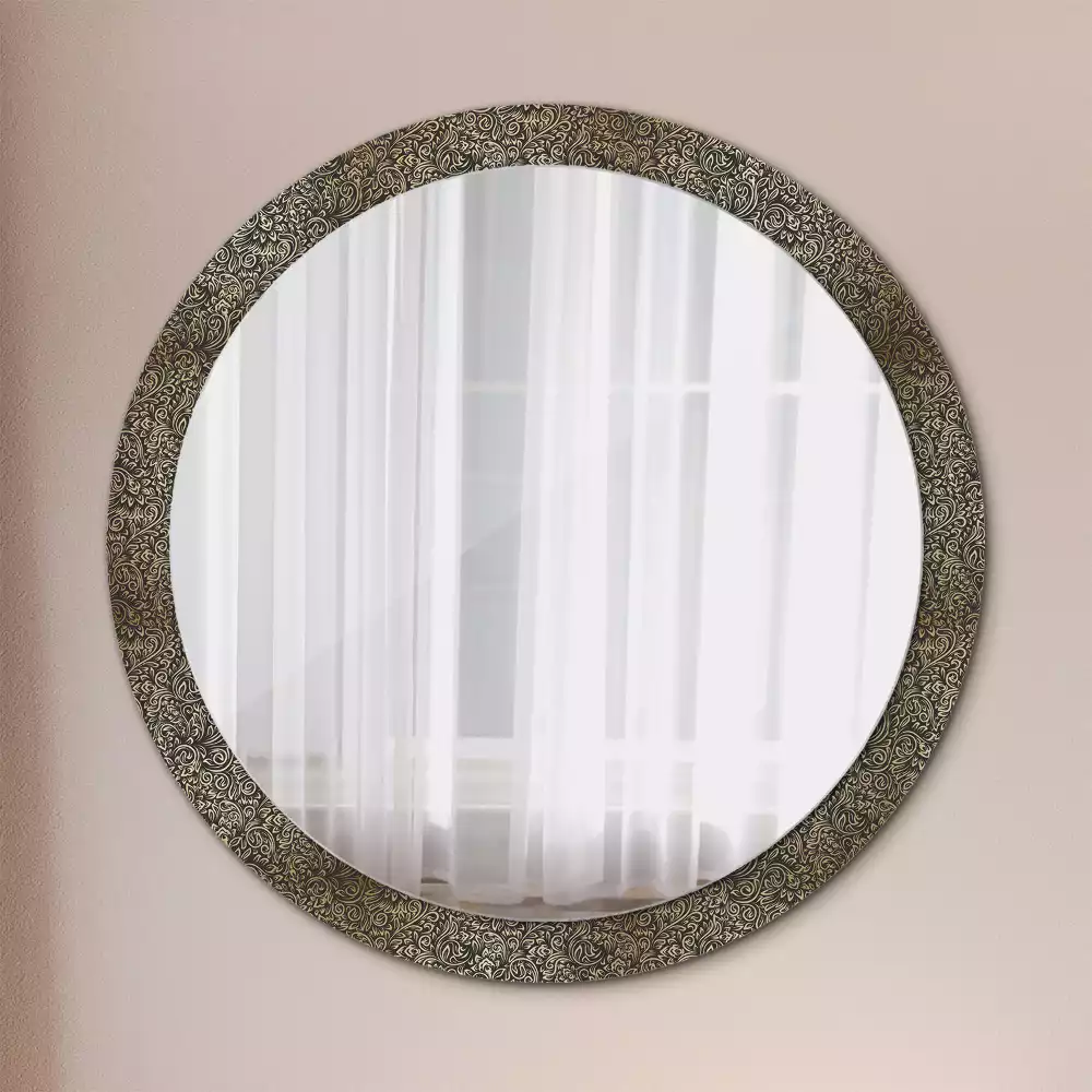 Miroir rond cadre avec impression Ornement fleuri