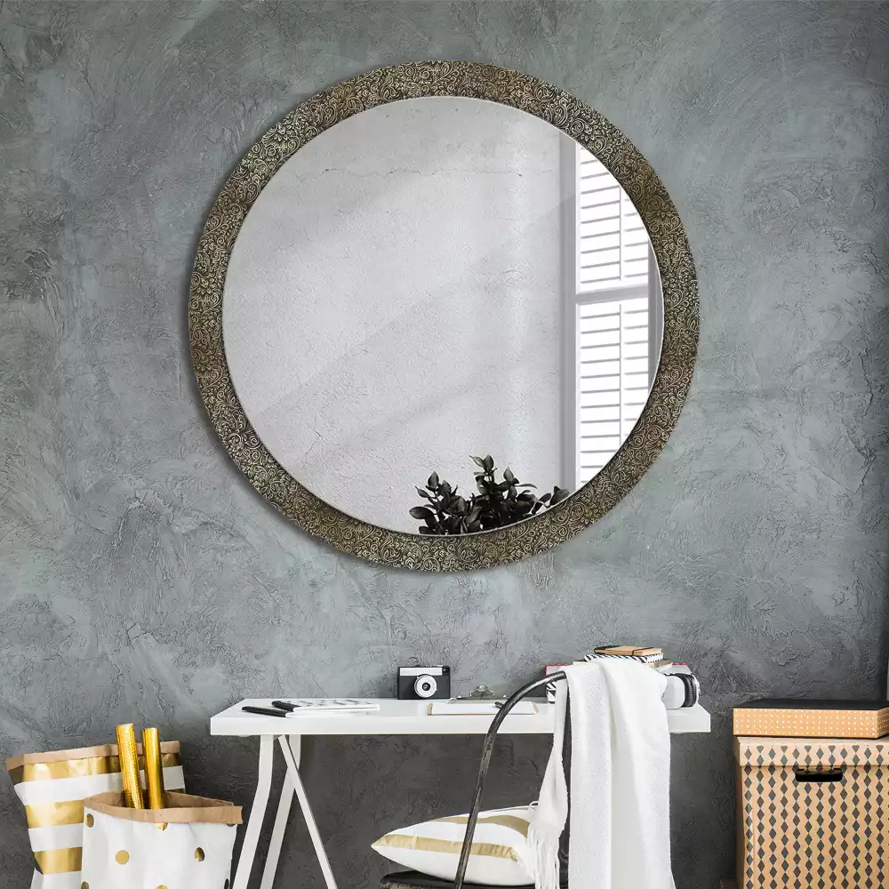Miroir rond cadre avec impression Ornement fleuri