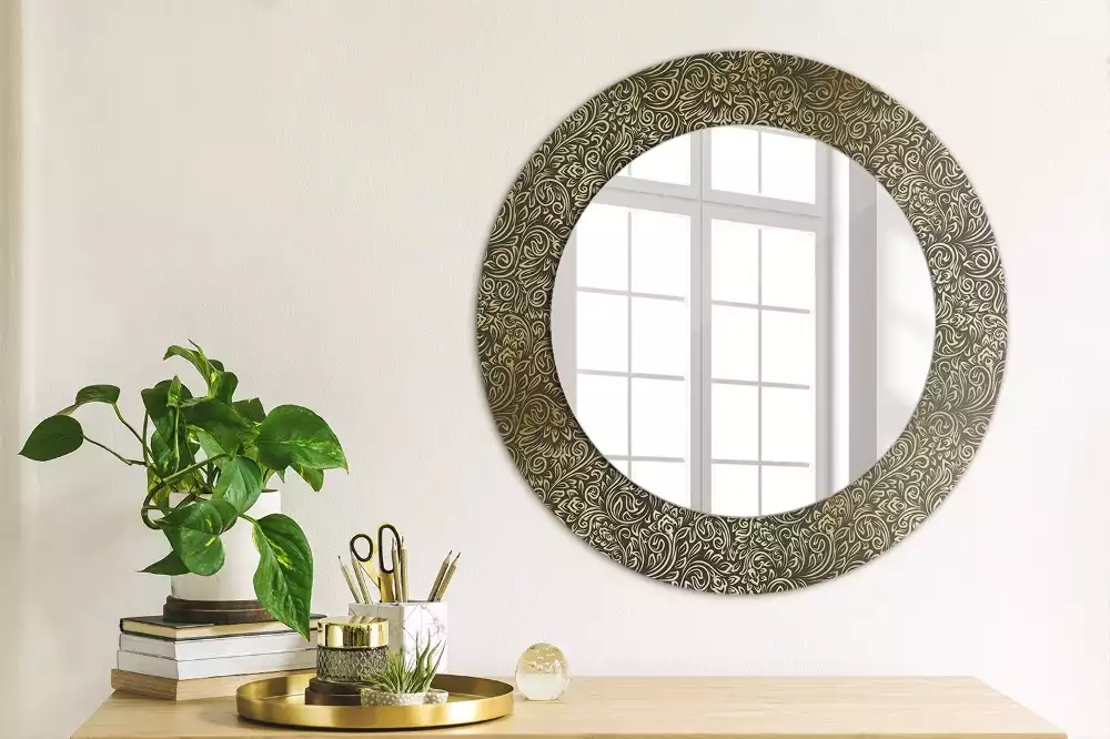 Miroir rond cadre avec impression Ornement fleuri