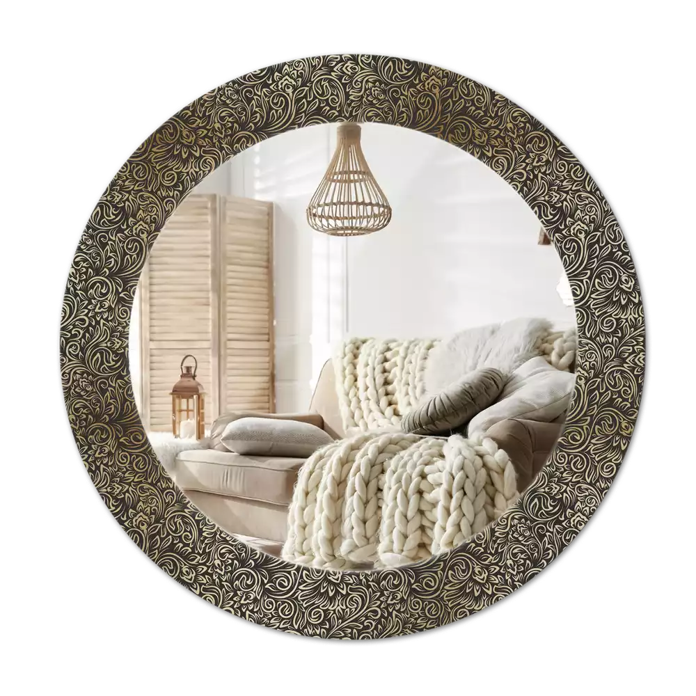 Miroir rond cadre avec impression Ornement fleuri