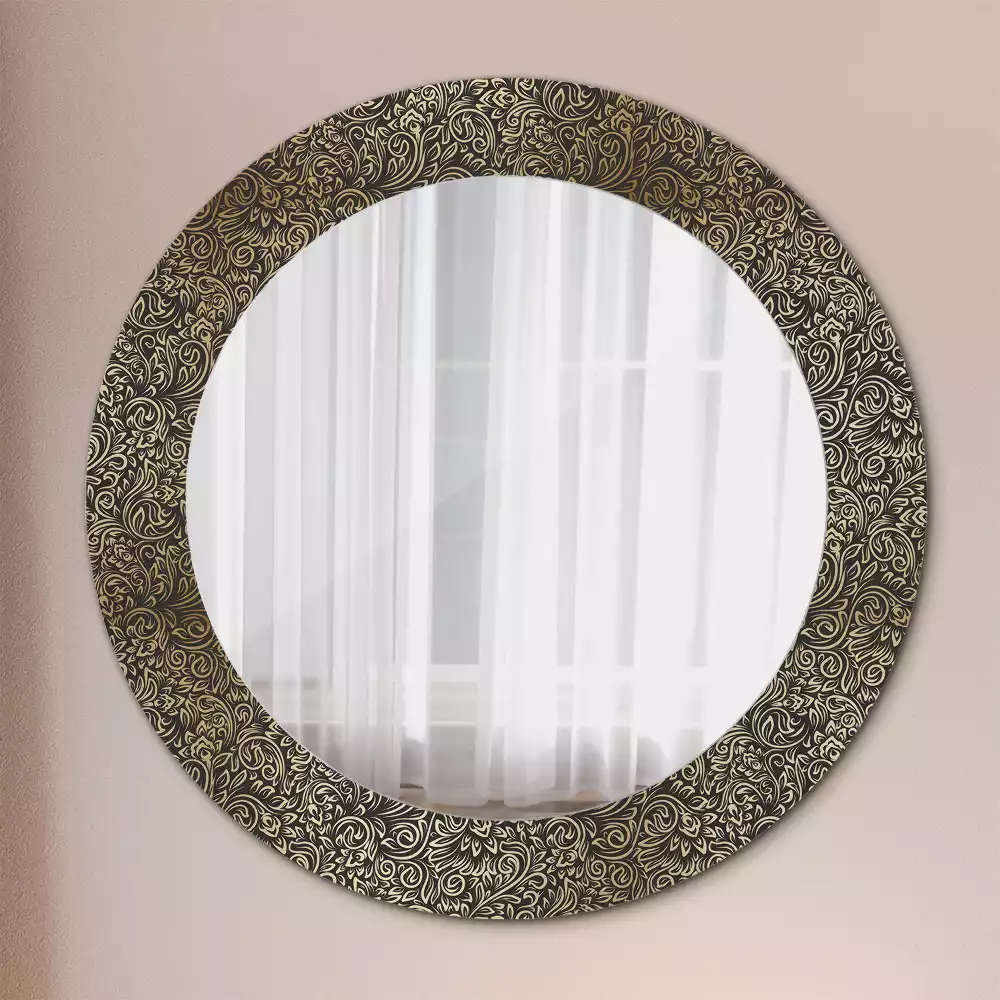 Miroir rond cadre avec impression Ornement fleuri