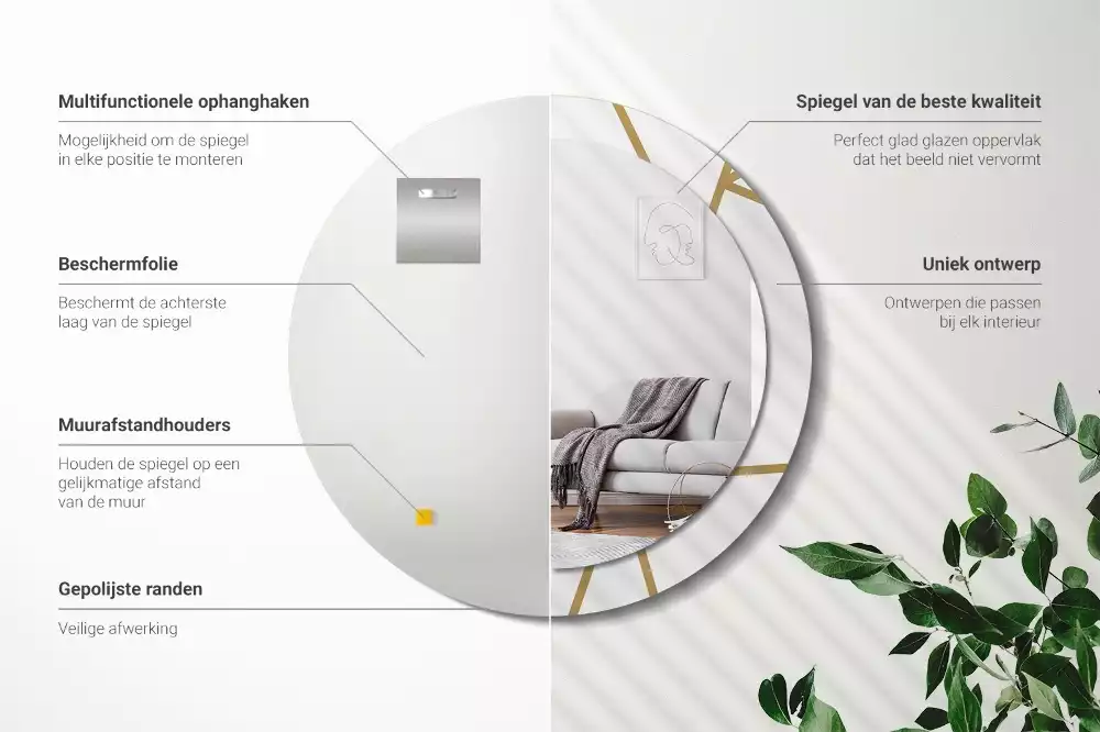 Miroir rond imprimé Composition linéaire