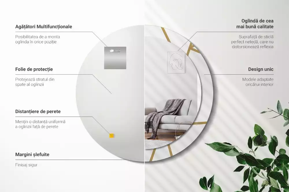 Miroir rond imprimé Composition linéaire