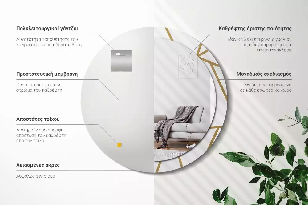 Miroir rond imprimé Composition linéaire
