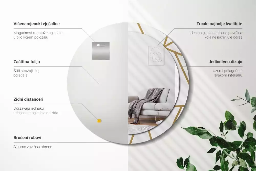 Miroir rond imprimé Composition linéaire