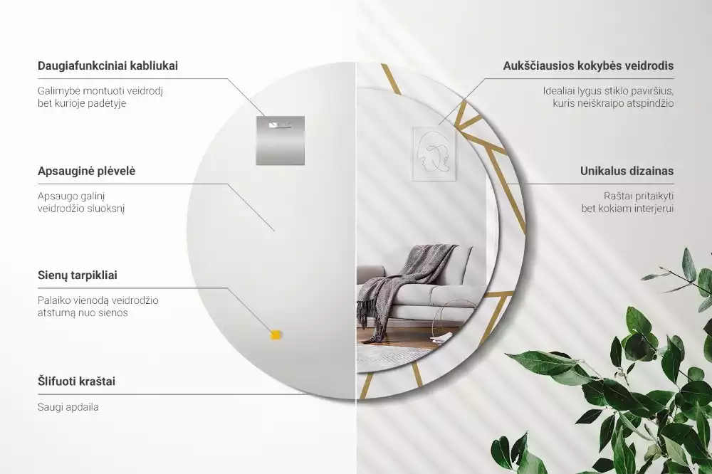 Miroir rond imprimé Composition linéaire