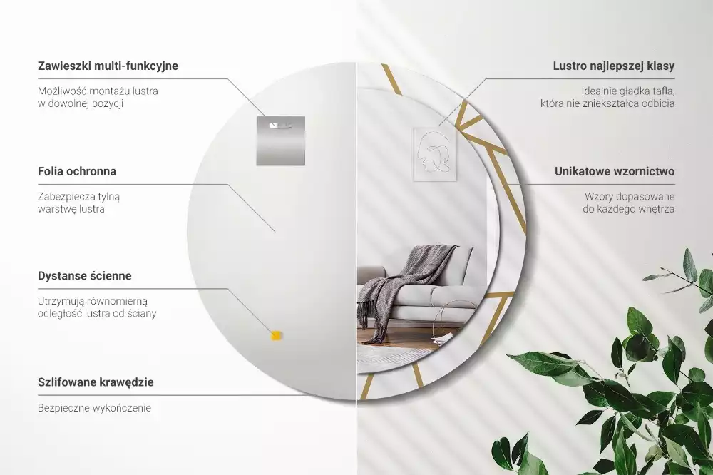 Miroir rond imprimé Composition linéaire
