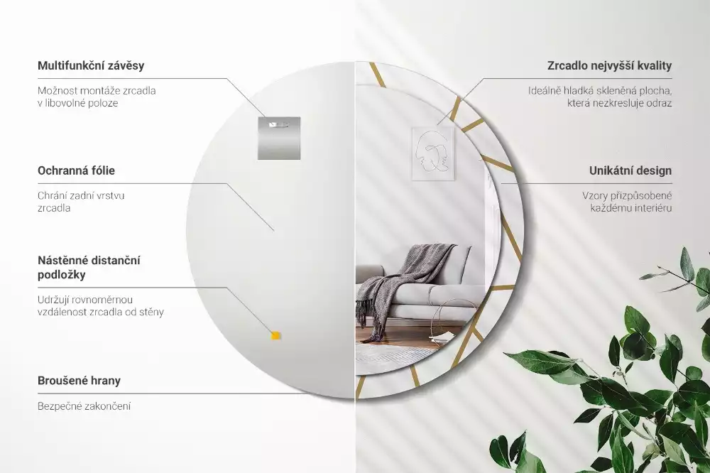 Miroir rond imprimé Composition linéaire