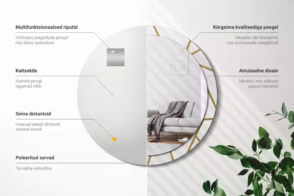 Miroir rond imprimé Composition linéaire