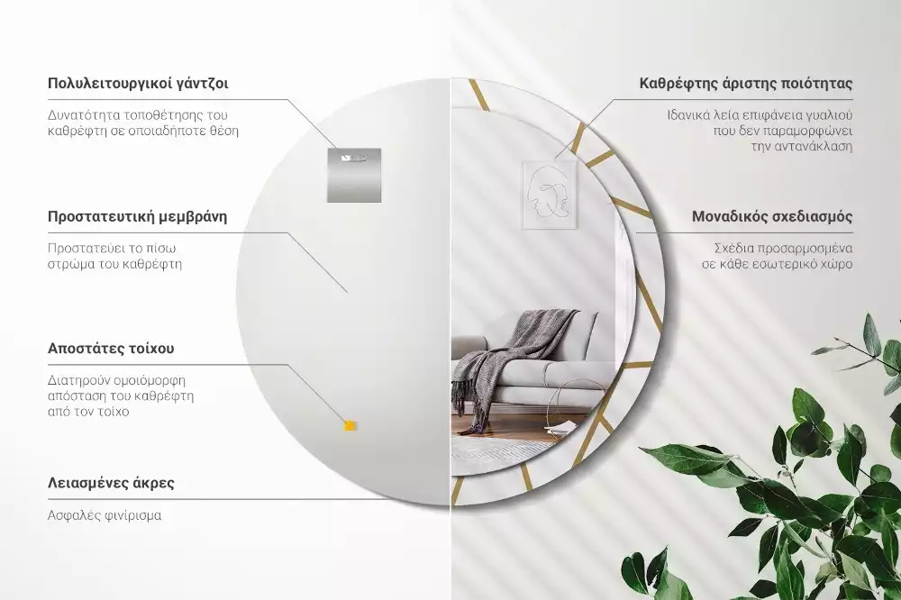 Miroir rond imprimé Composition linéaire