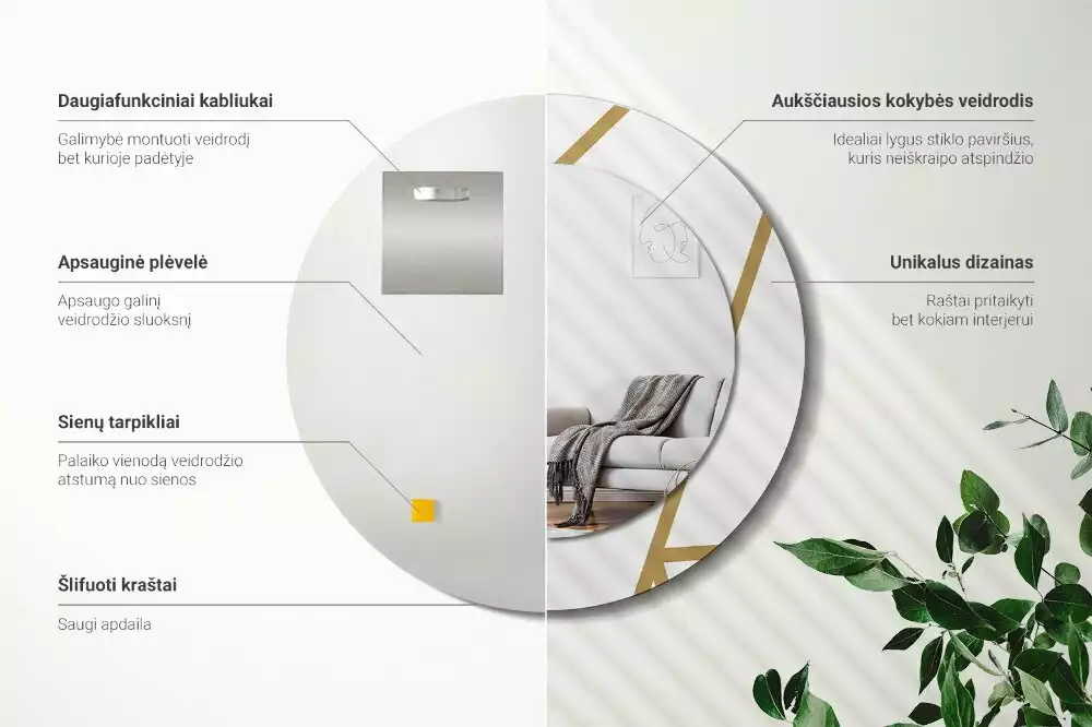 Miroir rond imprimé Composition linéaire