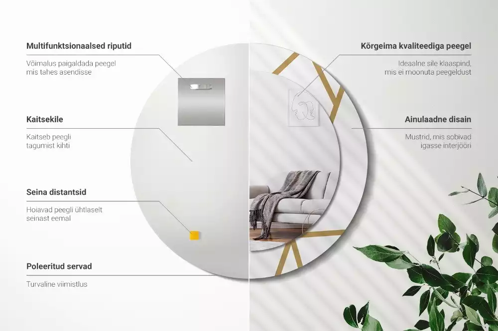 Miroir rond imprimé Composition linéaire