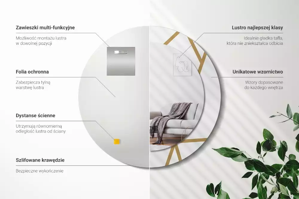 Miroir rond imprimé Composition linéaire