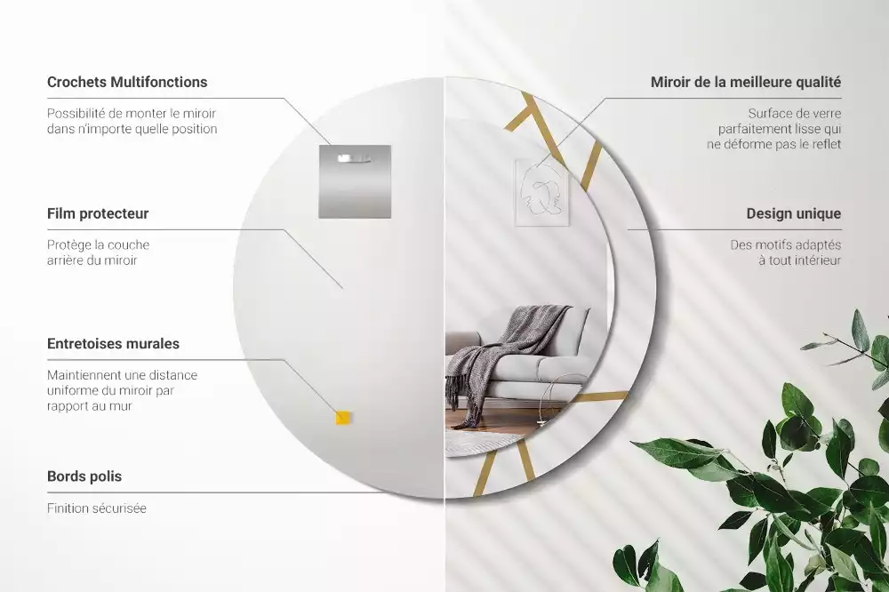 Miroir rond imprimé Composition linéaire