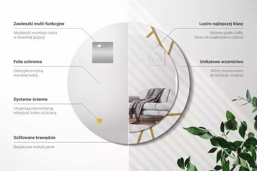 Miroir rond imprimé Composition linéaire