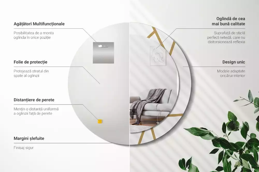 Miroir rond imprimé Composition linéaire