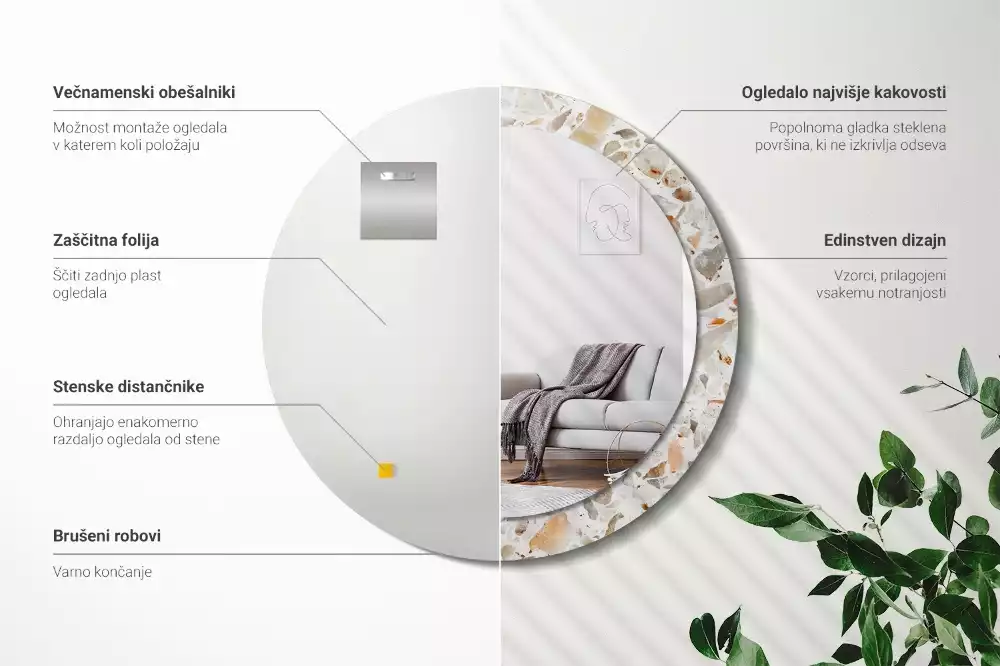 Miroir rond avec décoration Style terrazzo