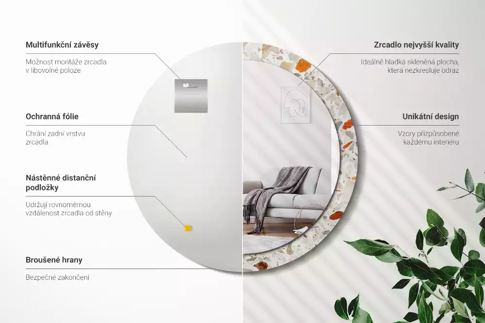 Miroir rond avec décoration Style terrazzo