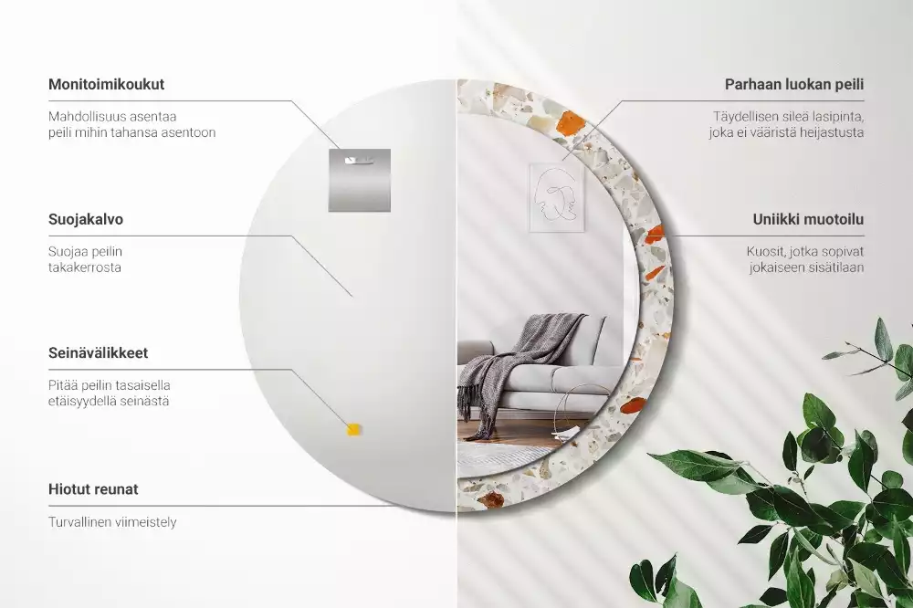 Miroir rond avec décoration Style terrazzo