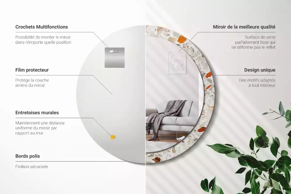 Miroir rond avec décoration Style terrazzo
