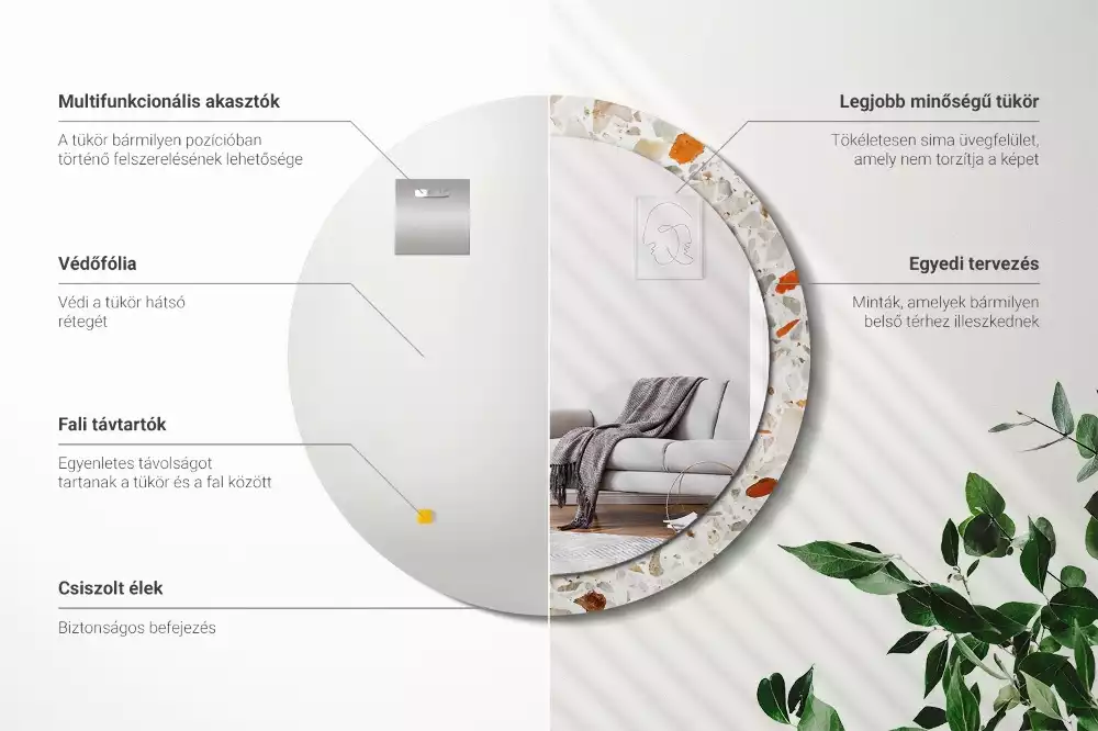 Miroir rond avec décoration Style terrazzo