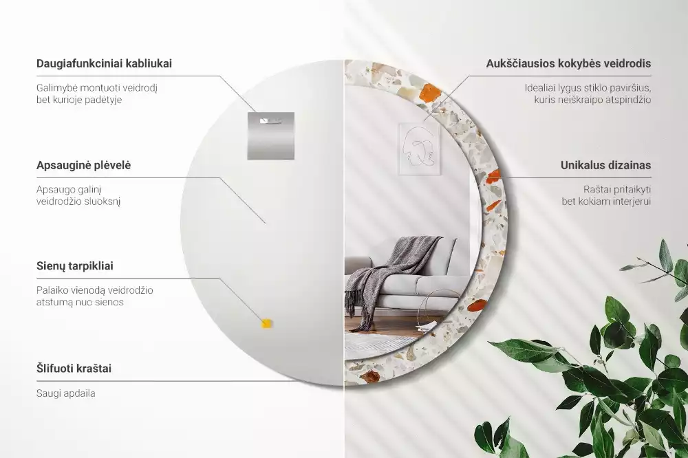Miroir rond avec décoration Style terrazzo
