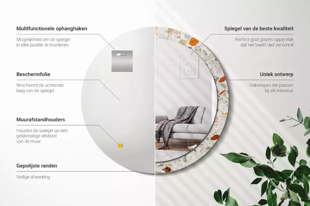Miroir rond avec décoration Style terrazzo
