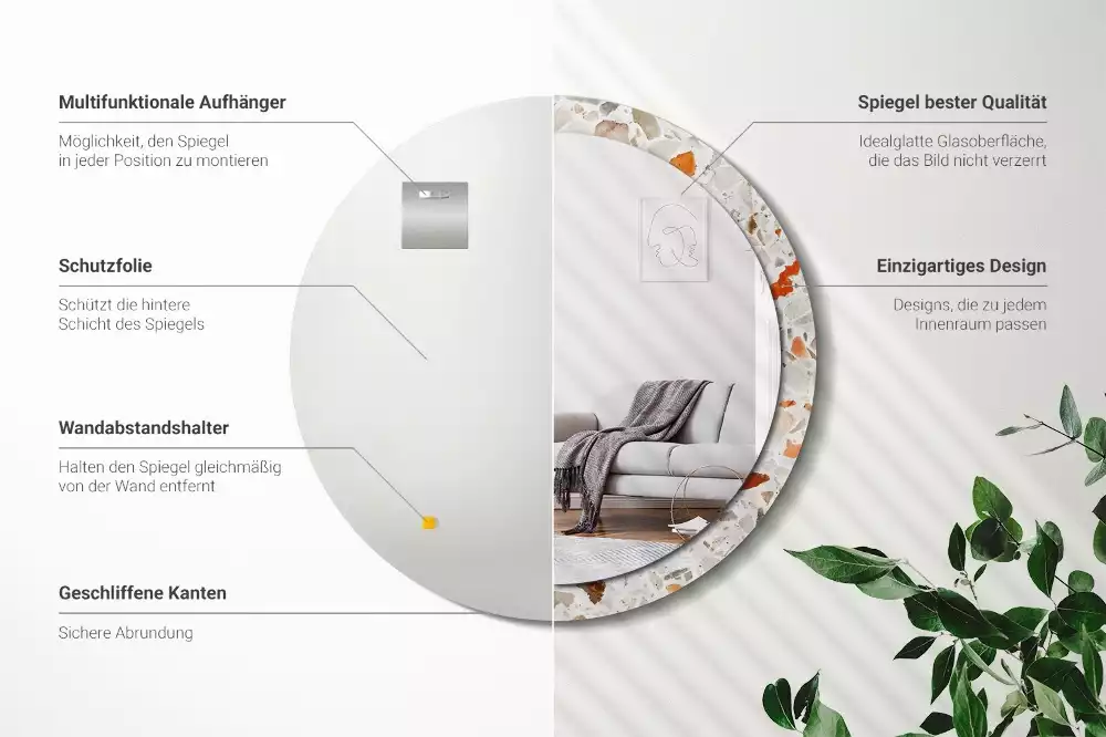 Miroir rond avec décoration Style terrazzo